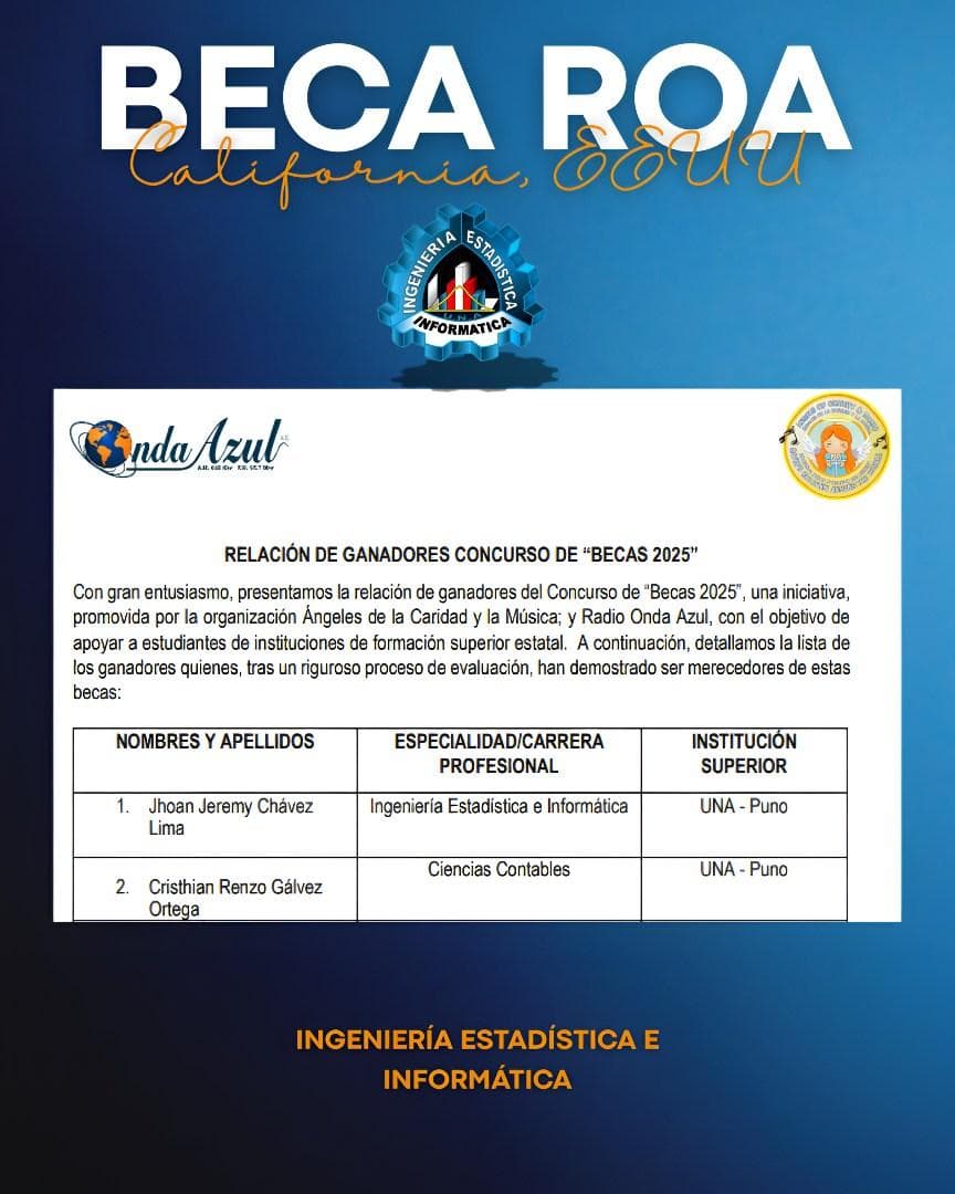 Anuncio del primer puesto en la Beca ROA California